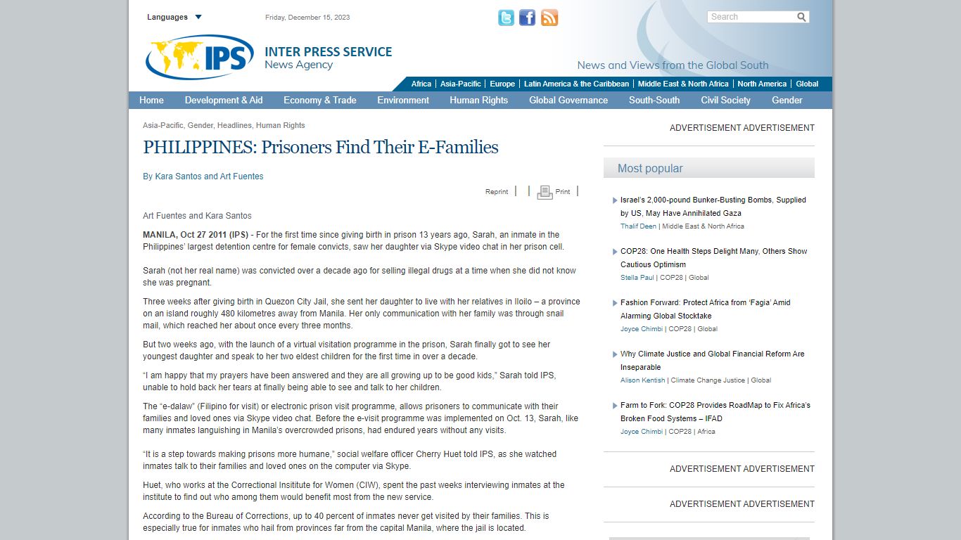 PHILIPPINES: Prisoners Find Their E-Families - Inter Press Service